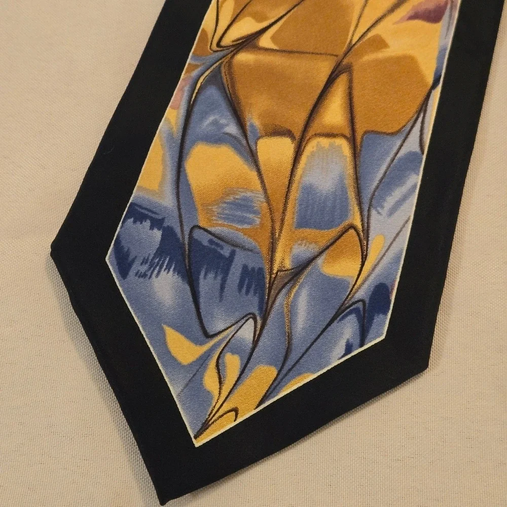 Versailles by Piattelli Silk Necktie Watercolor Swirls‎ Uniques Blues Browns EUC